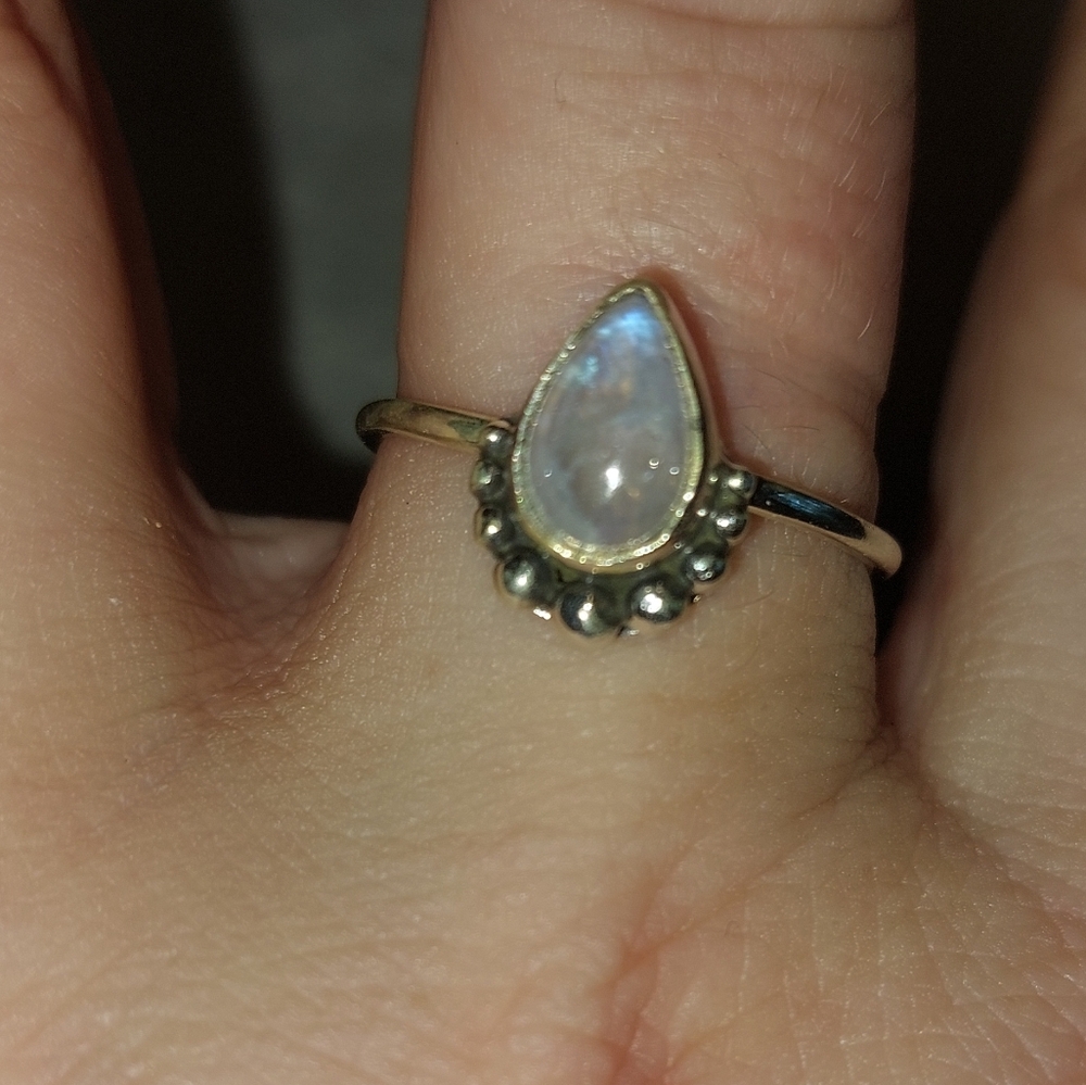 Teardrop Dainty Moonstone Silver Ring - Picture 3 of 7